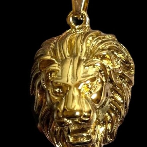 Large Huge Bold Yellow Gold Plated Stainless Steel Lion Pendant Courage Symbol - Picture 2 of 9